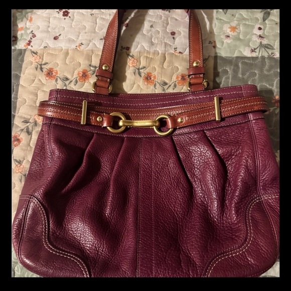 Coach Handbags - Coach Plum Leather Shoulder Bag with Brown Straps and Gold Hardware